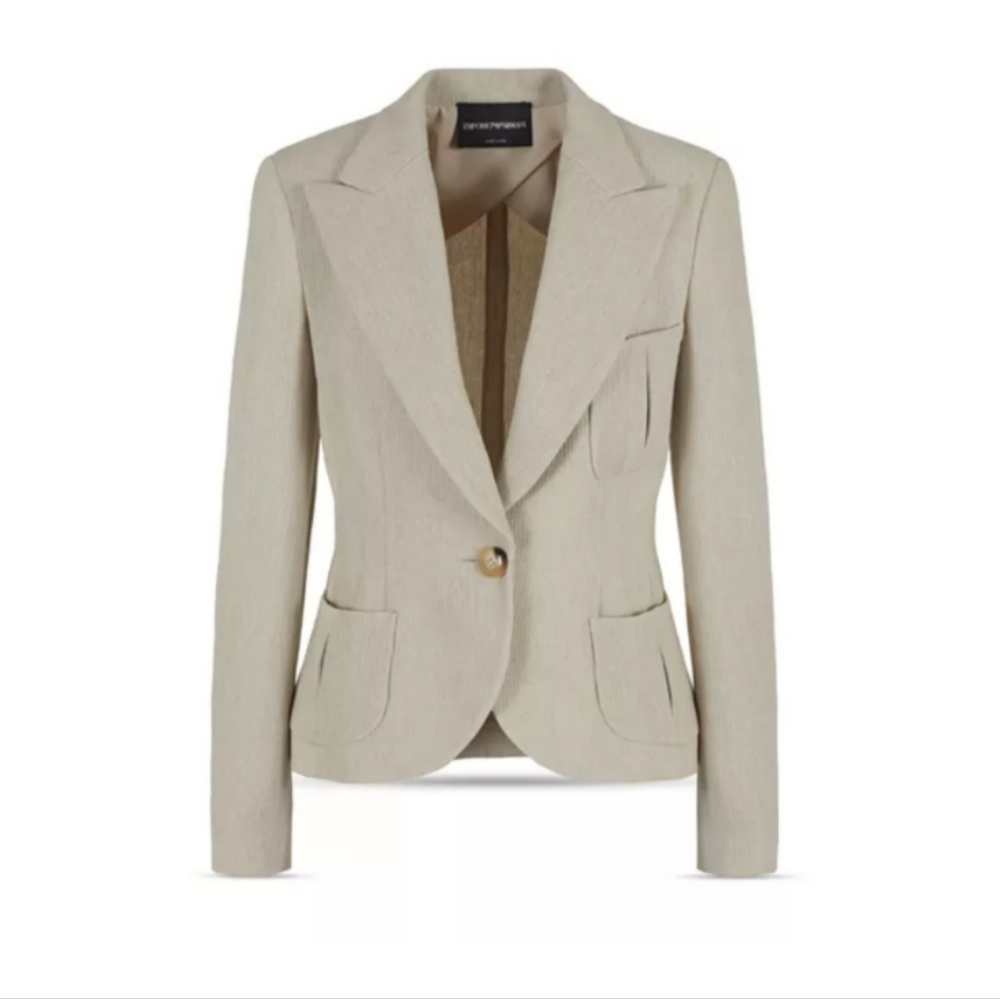 EMPORIO ARMANI Textured Linen Blend Blazer Size 46 (US Size 10) Authentic